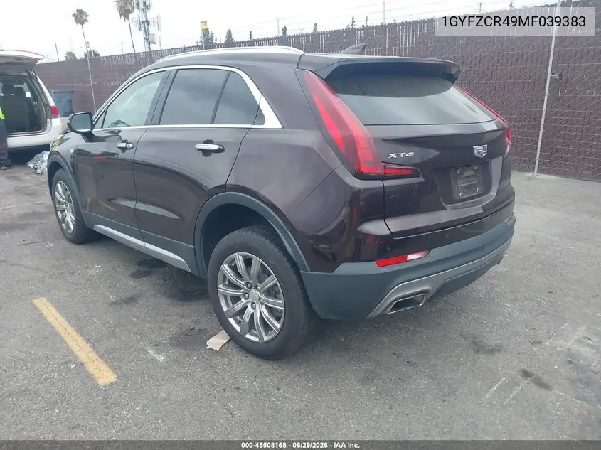 2021 Cadillac Xt4 Fwd Premium Luxury VIN: 1GYFZCR49MF039383 Lot: 45508168