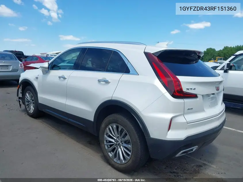 2024 Cadillac Xt4 Premium Luxury VIN: 1GYFZDR42RF151360 Lot: 45356793