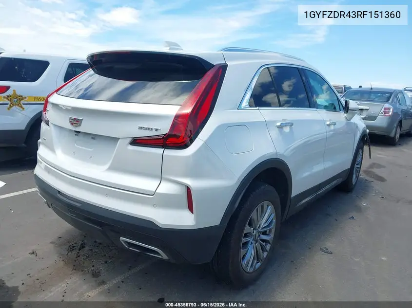 2024 Cadillac Xt4 Premium Luxury VIN: 1GYFZDR42RF151360 Lot: 45356793