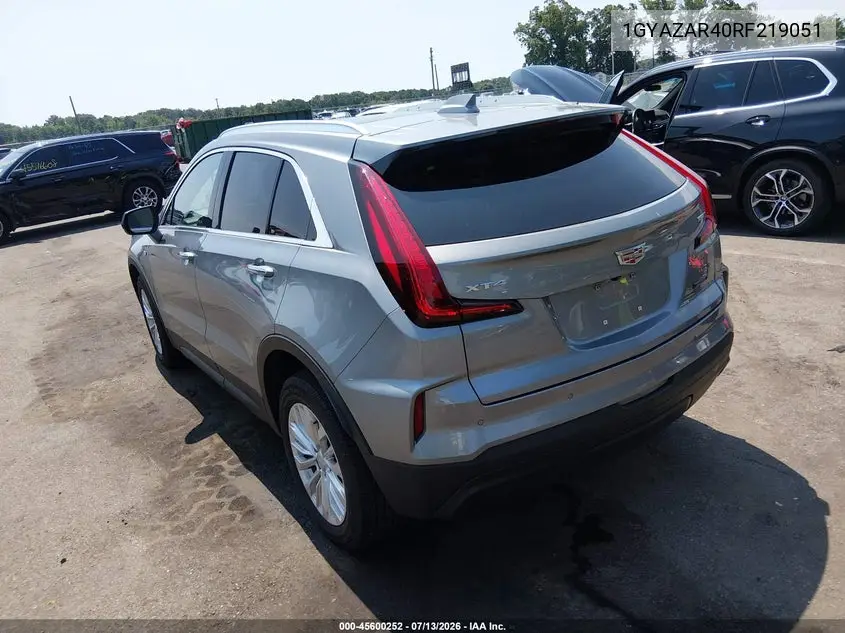 2024 Cadillac Xt4 Fwd Luxury VIN: 1GYAZAR40RF219051 Lot: 45600252
