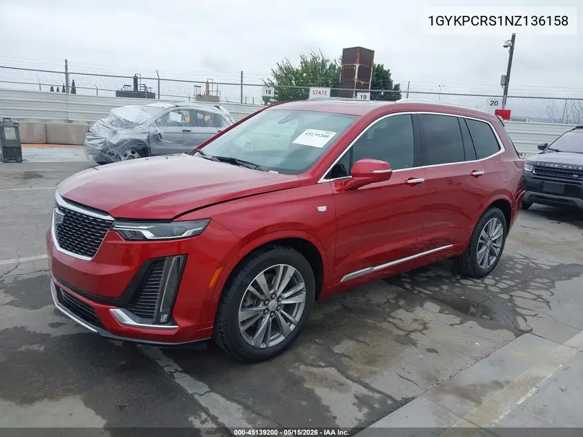 2022 Cadillac Xt6 Fwd Premium Luxury VIN: 1GYKPCRS1NZ136158 Lot: 45139200