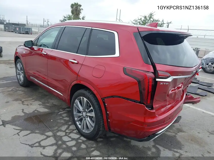 2022 Cadillac Xt6 Fwd Premium Luxury VIN: 1GYKPCRS1NZ136158 Lot: 45139200