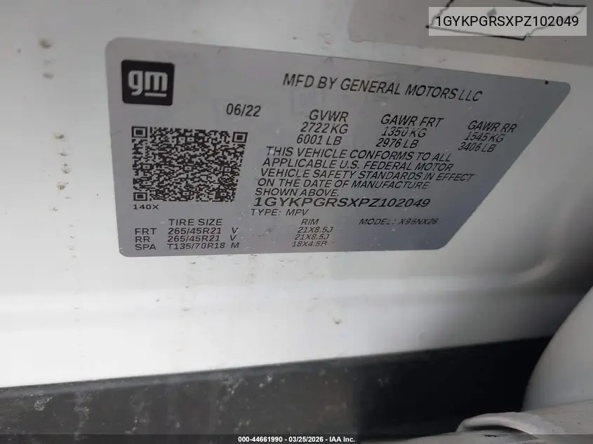 2023 Cadillac Xt6 Awd Sport VIN: 1GYKPGRSXPZ102049 Lot: 44661990