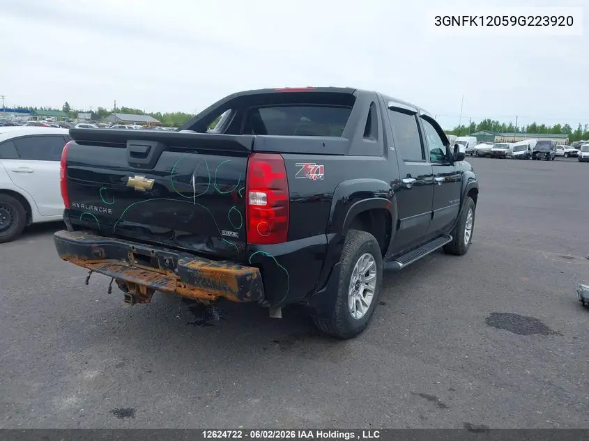 2009 Chevrolet Avalanche 1500 Ls/Ltz VIN: 3GNFK12059G223920 Lot: 12624722x