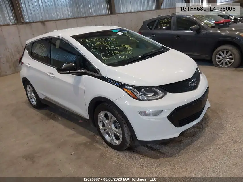 2020 Chevrolet Bolt Ev Lt VIN: 1G1FY6S01L4138008 Lot: 12626987