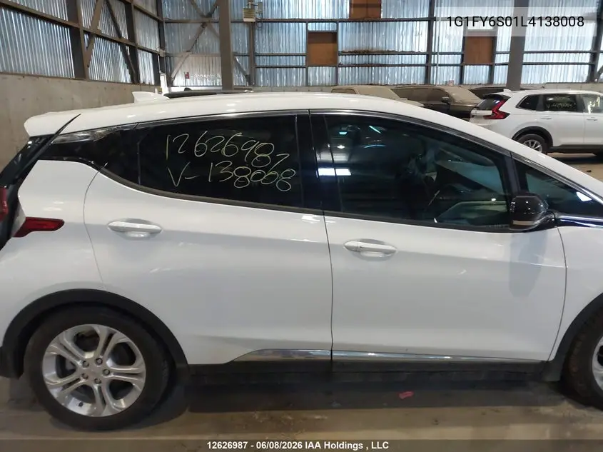 2020 Chevrolet Bolt Ev Lt VIN: 1G1FY6S01L4138008 Lot: 12626987