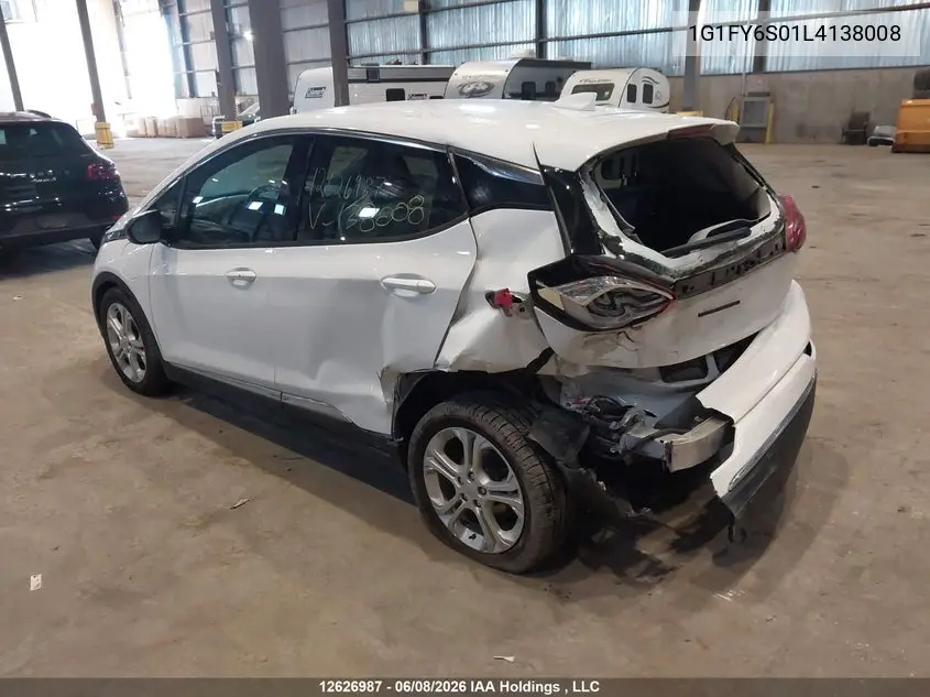 2020 Chevrolet Bolt Ev Lt VIN: 1G1FY6S01L4138008 Lot: 12626987