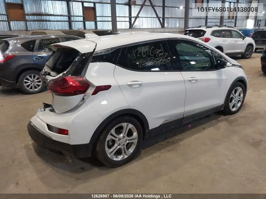 2020 Chevrolet Bolt Ev Lt VIN: 1G1FY6S01L4138008 Lot: 12626987