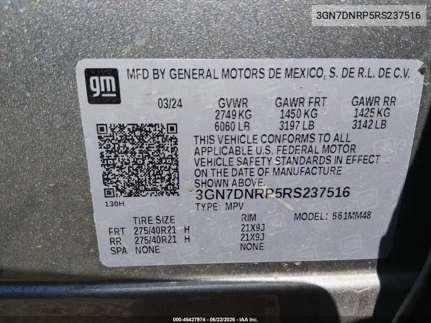 2024 Chevrolet Equinox Ev Rs VIN: 3GN7DNRP5RS237516 Lot: 45427974