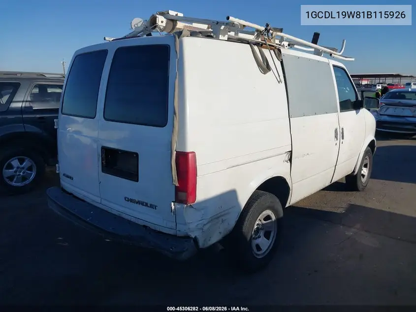 2001 Chevrolet Astro VIN: 1GCDL19W81B115926 Lot: 45306282