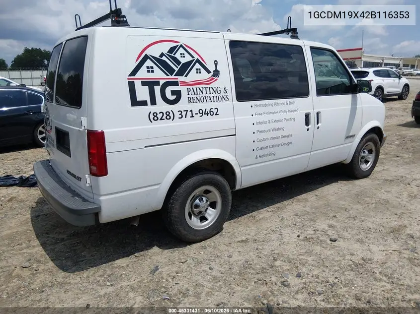 2002 Chevrolet Astro VIN: 1GCDM19X42B116353 Lot: 45331431
