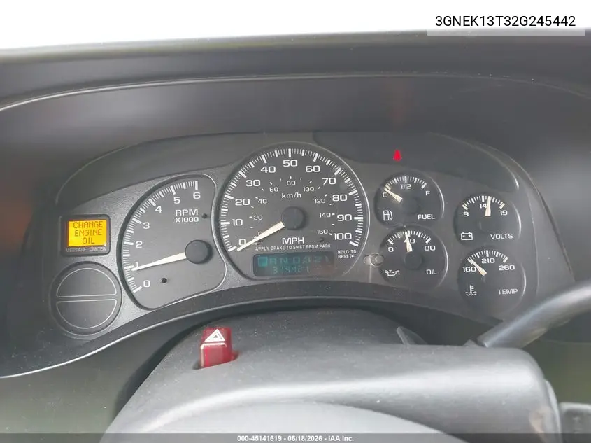 2002 Chevrolet Avalanche 1500 VIN: 3GNEK13T32G245442 Lot: 45141619