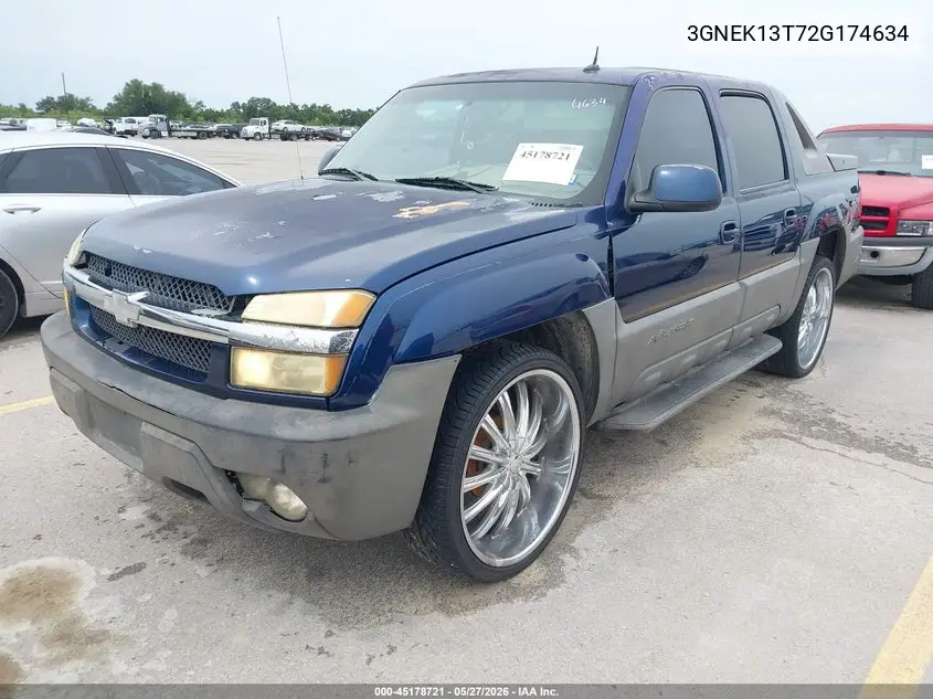 2002 Chevrolet Avalanche 1500 VIN: 3GNEK13T72G174634 Lot: 45178721