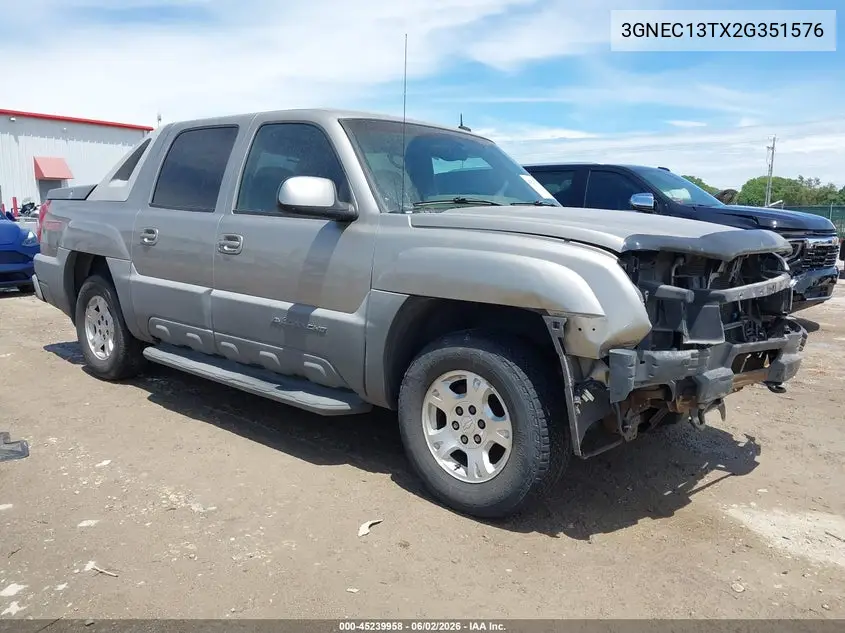 2002 Chevrolet Avalanche 1500 VIN: 3GNEC13TX2G351576 Lot: 45239958