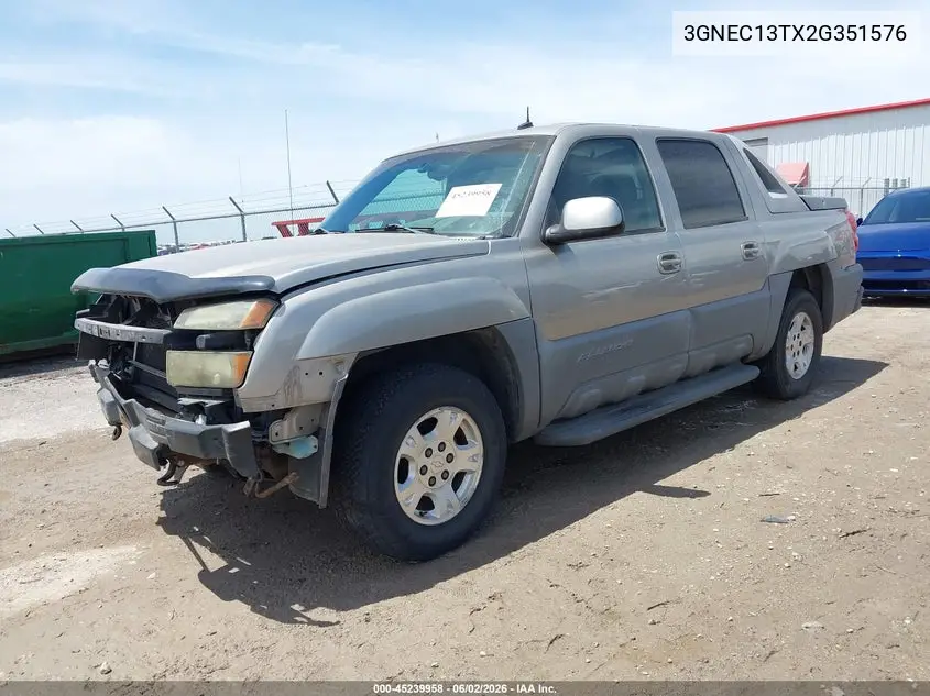 2002 Chevrolet Avalanche 1500 VIN: 3GNEC13TX2G351576 Lot: 45239958