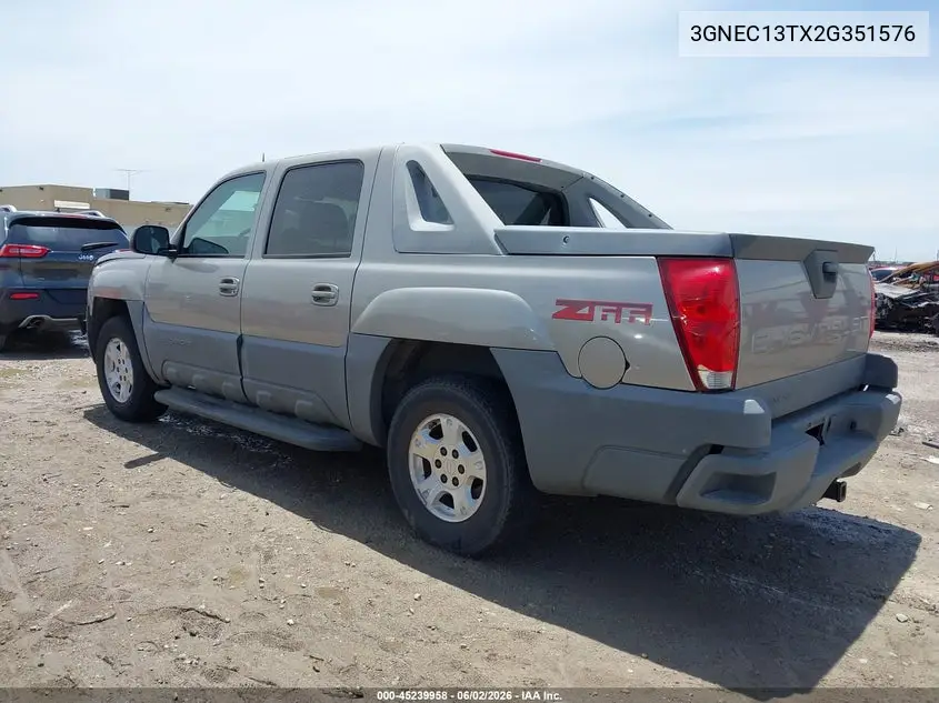 2002 Chevrolet Avalanche 1500 VIN: 3GNEC13TX2G351576 Lot: 45239958