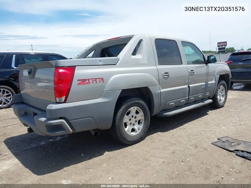 2002 Chevrolet Avalanche 1500 VIN: 3GNEC13TX2G351576 Lot: 45239958