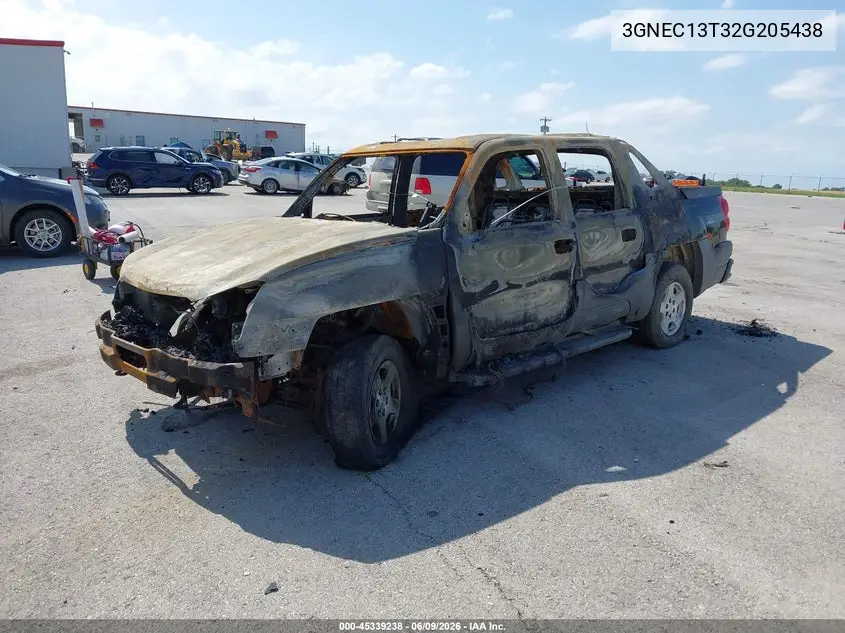 2002 Chevrolet Avalanche 1500 VIN: 3GNEC13T32G205438 Lot: 45339238