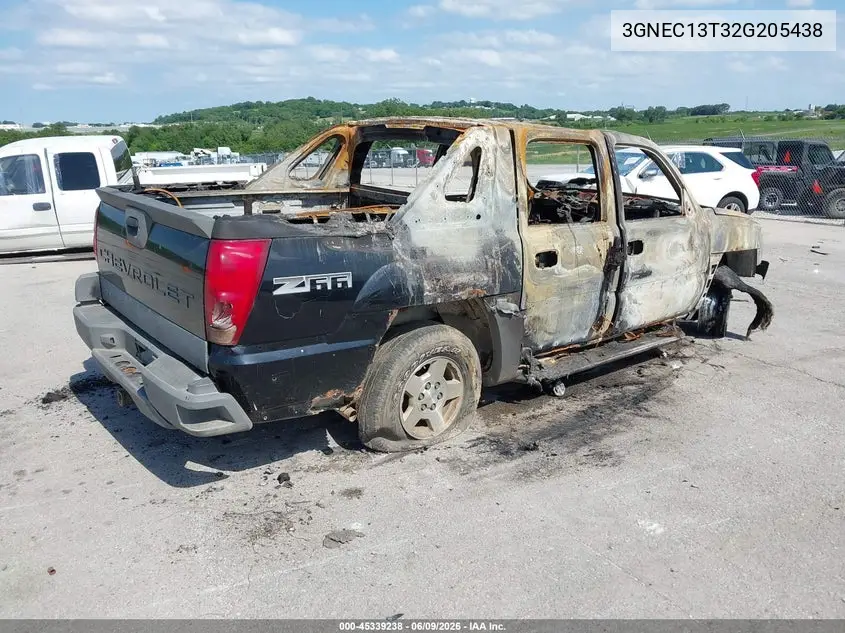 2002 Chevrolet Avalanche 1500 VIN: 3GNEC13T32G205438 Lot: 45339238