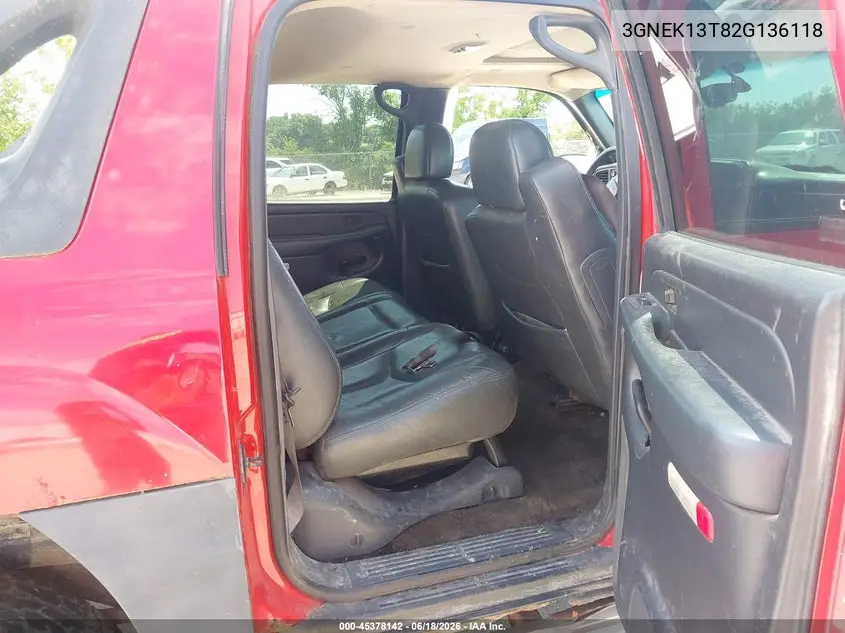 2002 Chevrolet Avalanche 1500 VIN: 3GNEK13T82G136118 Lot: 45378142