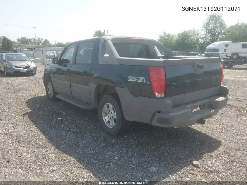 2002 Chevrolet Avalanche 1500 VIN: 3GNEK13T92G112071 Lot: 45444215