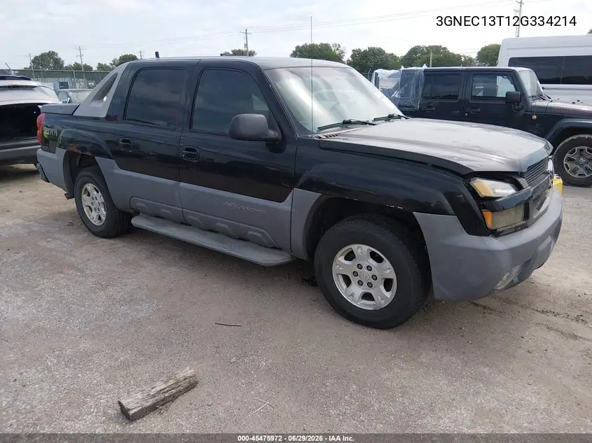 2002 Chevrolet Avalanche 1500 VIN: 3GNEC13T12G334214 Lot: 45475972