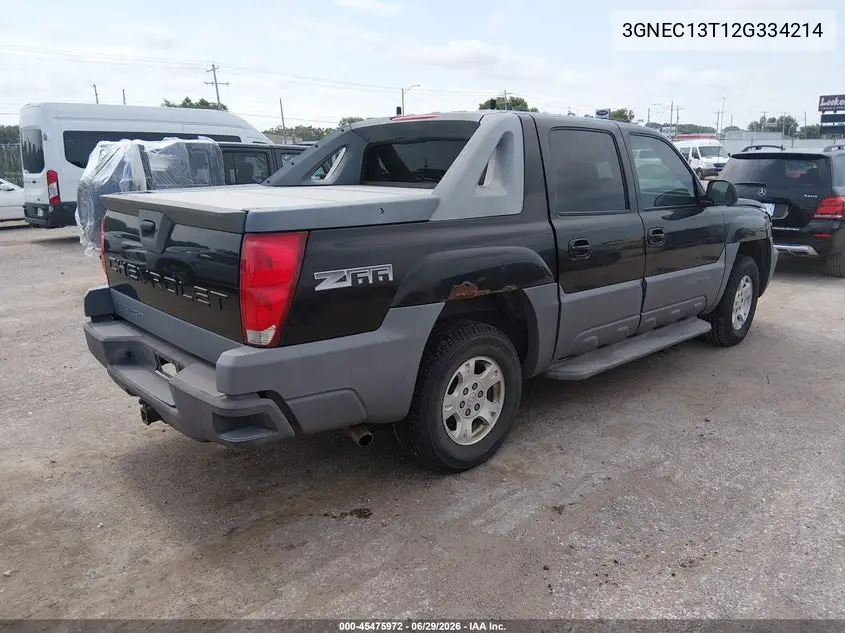 2002 Chevrolet Avalanche 1500 VIN: 3GNEC13T12G334214 Lot: 45475972
