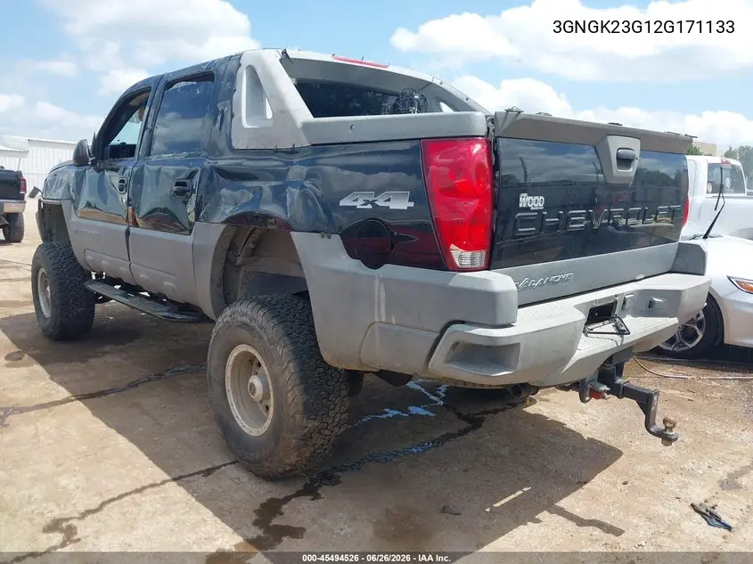 2002 Chevrolet Avalanche 2500 VIN: 3GNGK23G12G171133 Lot: 45494526