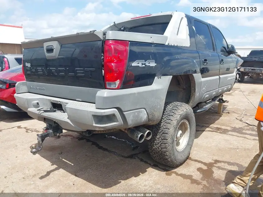 2002 Chevrolet Avalanche 2500 VIN: 3GNGK23G12G171133 Lot: 45494526