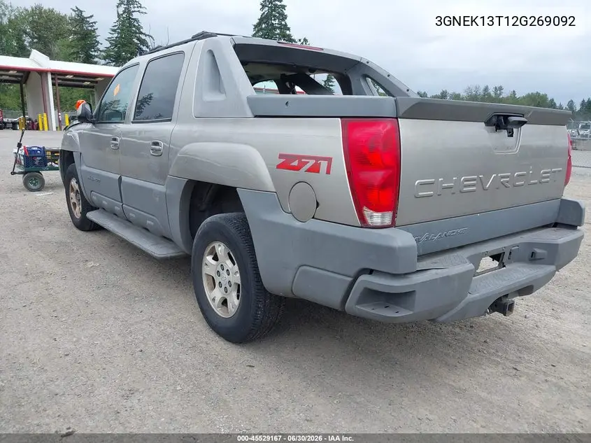 2002 Chevrolet Avalanche 1500 VIN: 3GNEK13T12G269092 Lot: 45529167