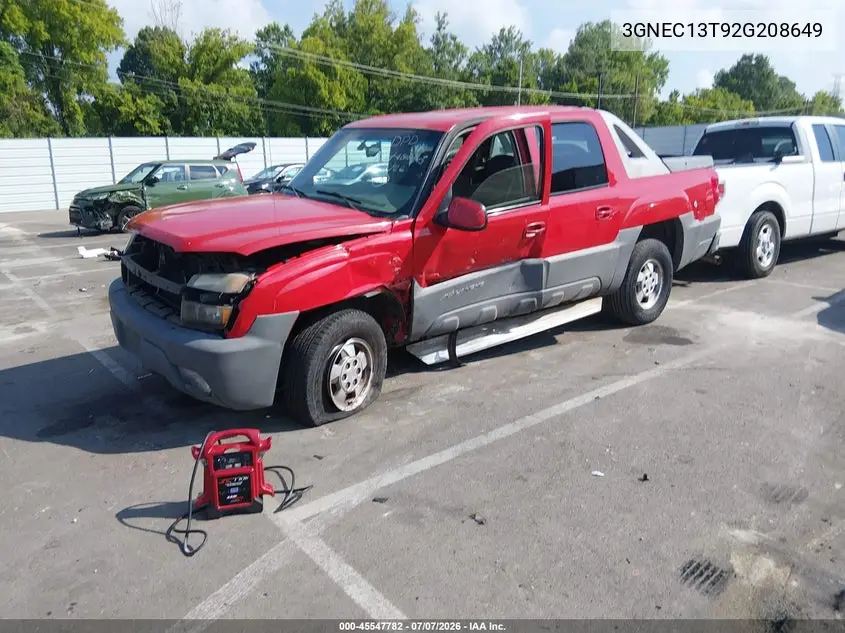 2002 Chevrolet Avalanche 1500 VIN: 3GNEC13T92G208649 Lot: 45547782