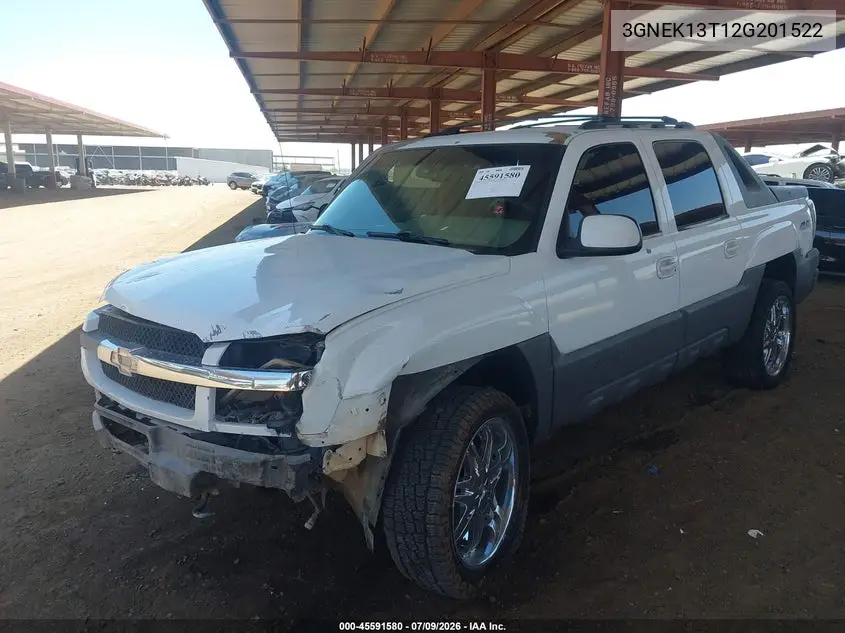 2002 Chevrolet Avalanche 1500 VIN: 3GNEK13T12G201522 Lot: 45591580