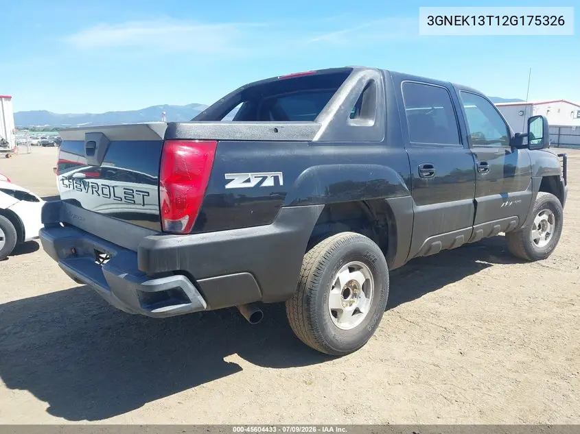 2002 Chevrolet Avalanche 1500 VIN: 3GNEK13T12G175326 Lot: 45604433