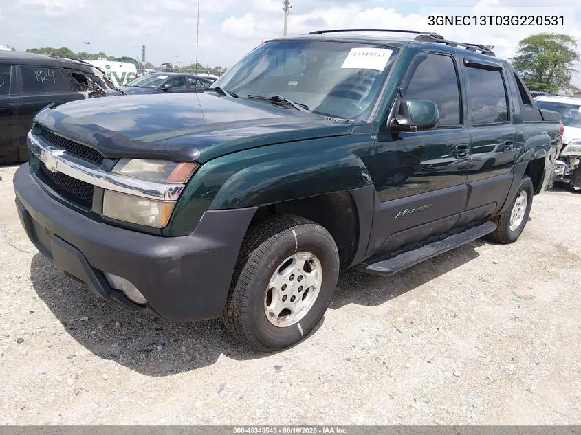 2003 Chevrolet Avalanche 1500 VIN: 3GNEC13T03G220531 Lot: 45348543