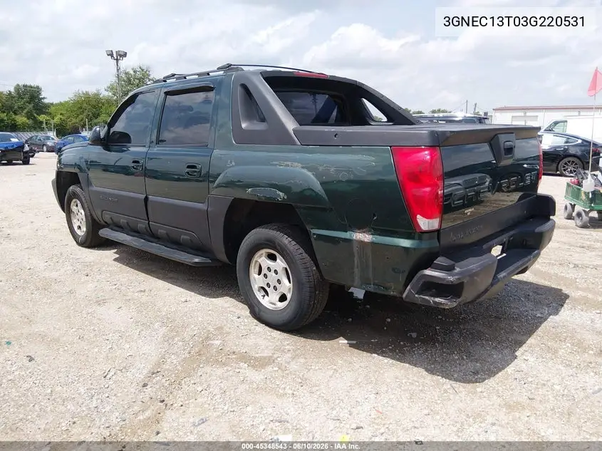 2003 Chevrolet Avalanche 1500 VIN: 3GNEC13T03G220531 Lot: 45348543