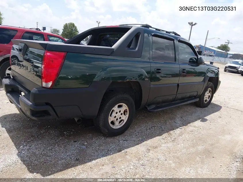 2003 Chevrolet Avalanche 1500 VIN: 3GNEC13T03G220531 Lot: 45348543