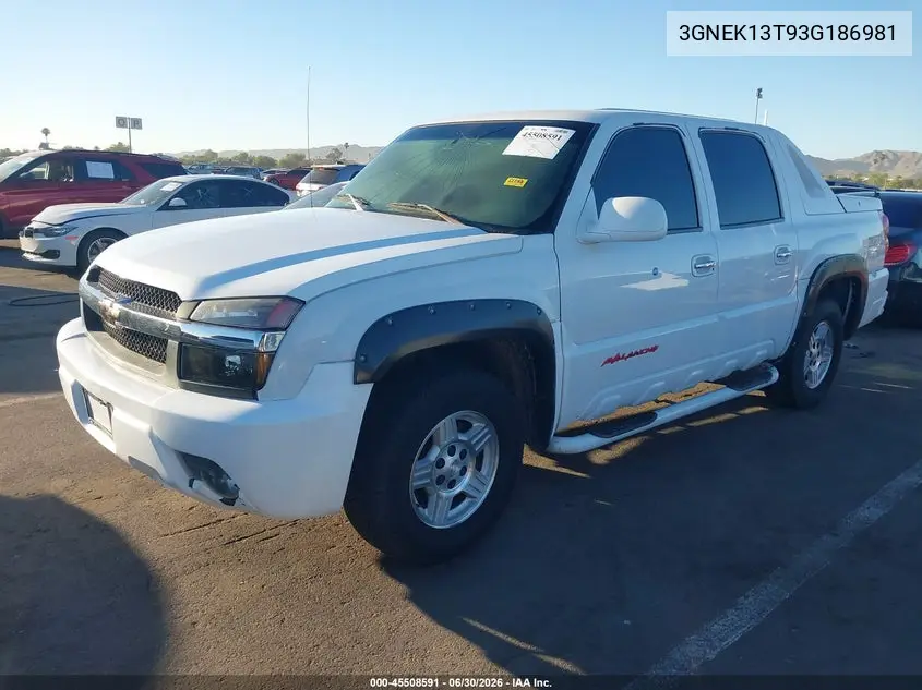 2003 Chevrolet Avalanche 1500 VIN: 3GNEK13T93G186981 Lot: 45508591