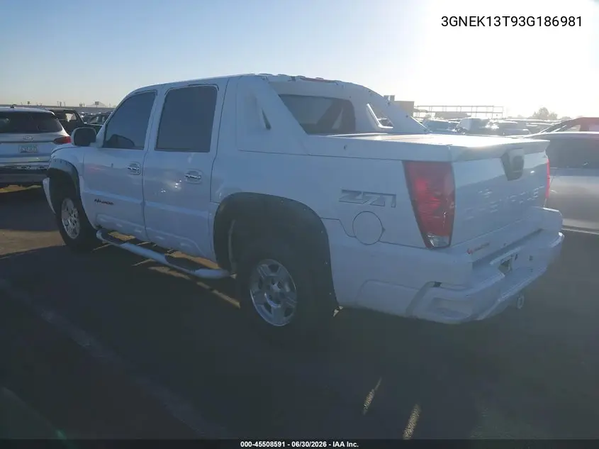 2003 Chevrolet Avalanche 1500 VIN: 3GNEK13T93G186981 Lot: 45508591