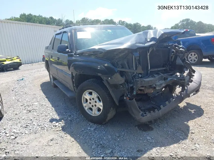 2003 Chevrolet Avalanche 1500 VIN: 3GNEK13T13G143428 Lot: 45538485