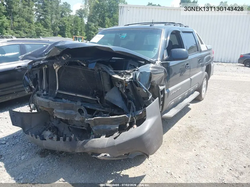 2003 Chevrolet Avalanche 1500 VIN: 3GNEK13T13G143428 Lot: 45538485