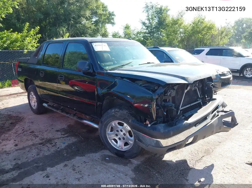 2003 Chevrolet Avalanche 1500 VIN: 3GNEK13T13G222159 Lot: 45591746