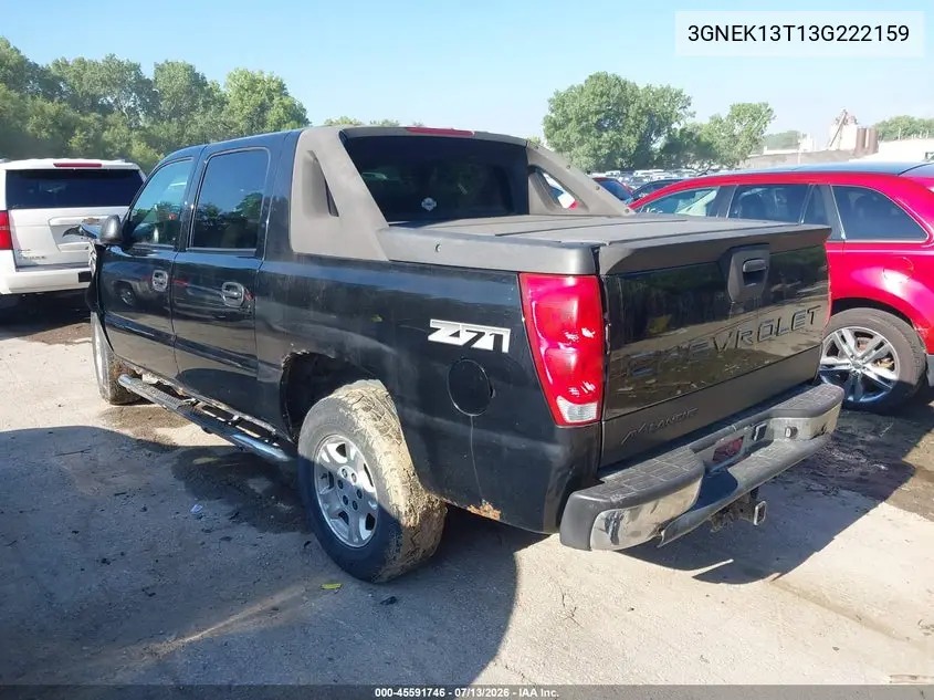 2003 Chevrolet Avalanche 1500 VIN: 3GNEK13T13G222159 Lot: 45591746