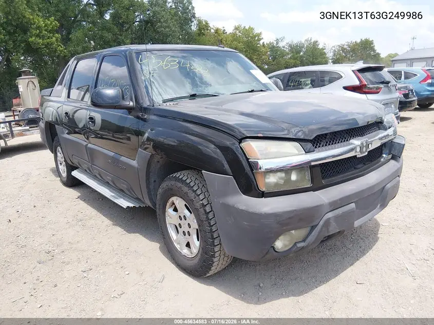 2003 Chevrolet Avalanche 1500 VIN: 3GNEK13T63G249986 Lot: 45634583