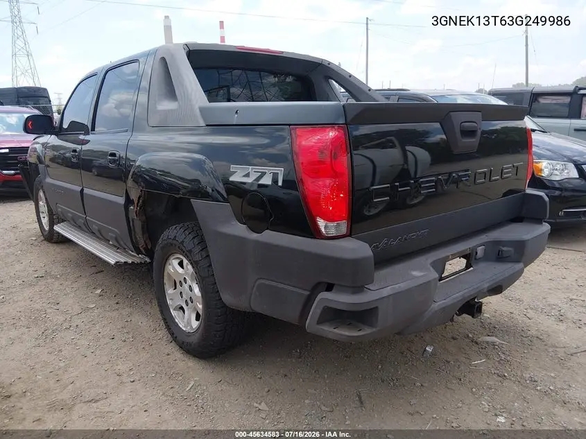 2003 Chevrolet Avalanche 1500 VIN: 3GNEK13T63G249986 Lot: 45634583