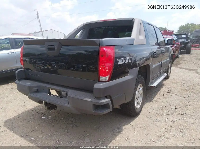 2003 Chevrolet Avalanche 1500 VIN: 3GNEK13T63G249986 Lot: 45634583