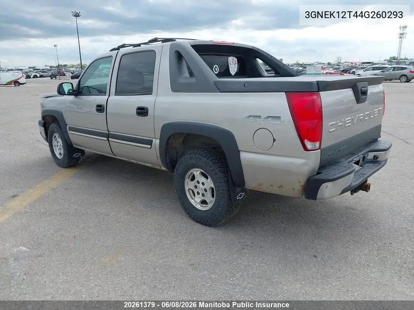 2004 Chevrolet Avalanche 1500 VIN: 3GNEK12T44G260293 Lot: 20261379
