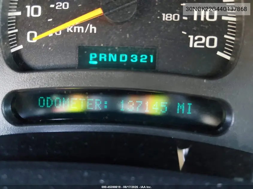 2004 Chevrolet Avalanche 2500 VIN: 3GNGK22G44G137868 Lot: 45398619