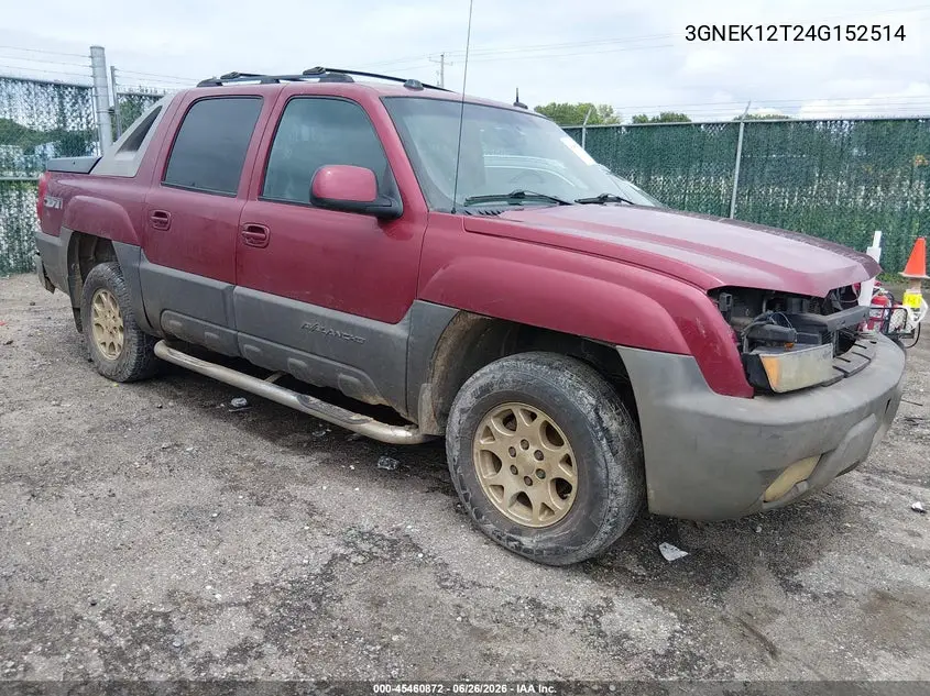 2004 Chevrolet Avalanche 1500 VIN: 3GNEK12T24G152514 Lot: 45460872