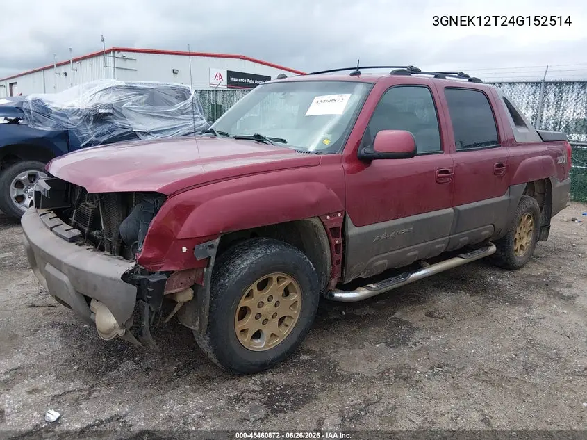 2004 Chevrolet Avalanche 1500 VIN: 3GNEK12T24G152514 Lot: 45460872