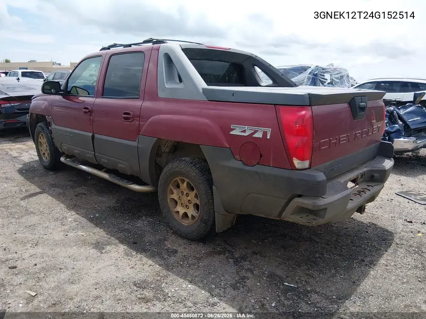 2004 Chevrolet Avalanche 1500 VIN: 3GNEK12T24G152514 Lot: 45460872